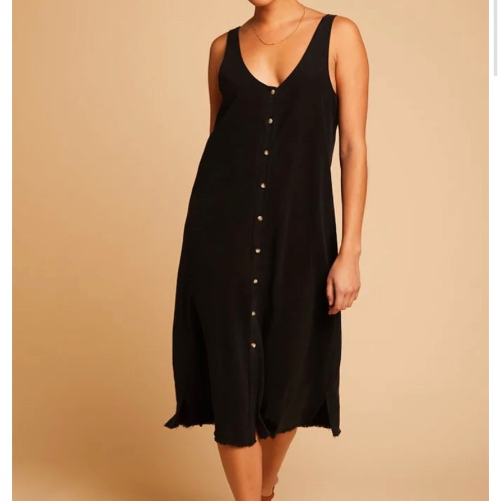 LACAUSA Black Tar Reversible Raw Silk Dress Womens Medium Preowned GUC